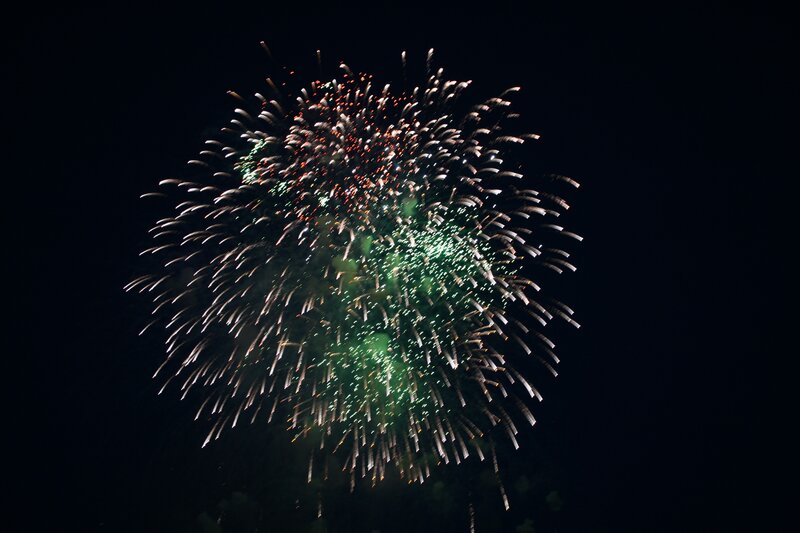 Fireworks Display — Green, Dramatic, Night, Photograph