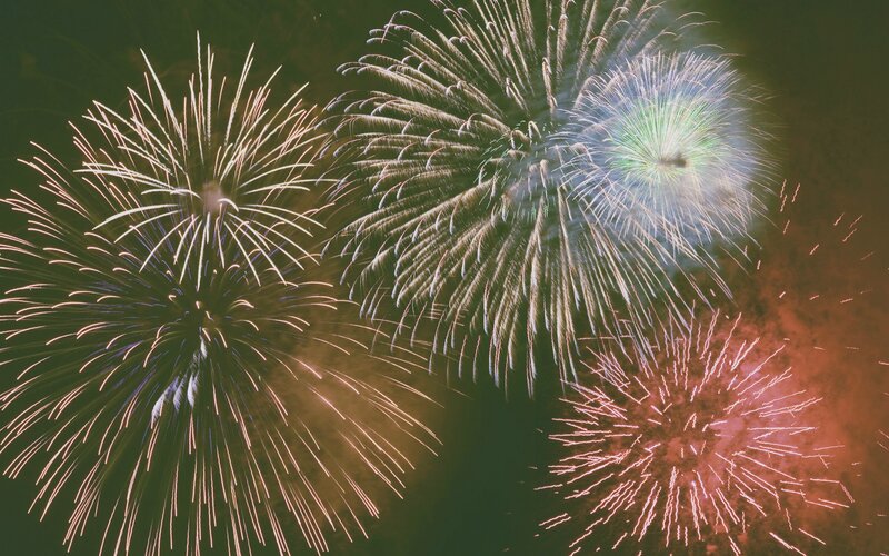 Fireworks Display — Green, Festive, Night, Photograph, Sky