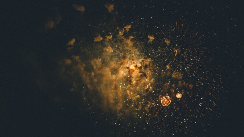 Fireworks Display in Night Sky — Black, Dramatic