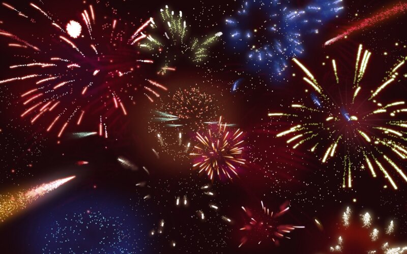 Fireworks Display in Night Sky — Red