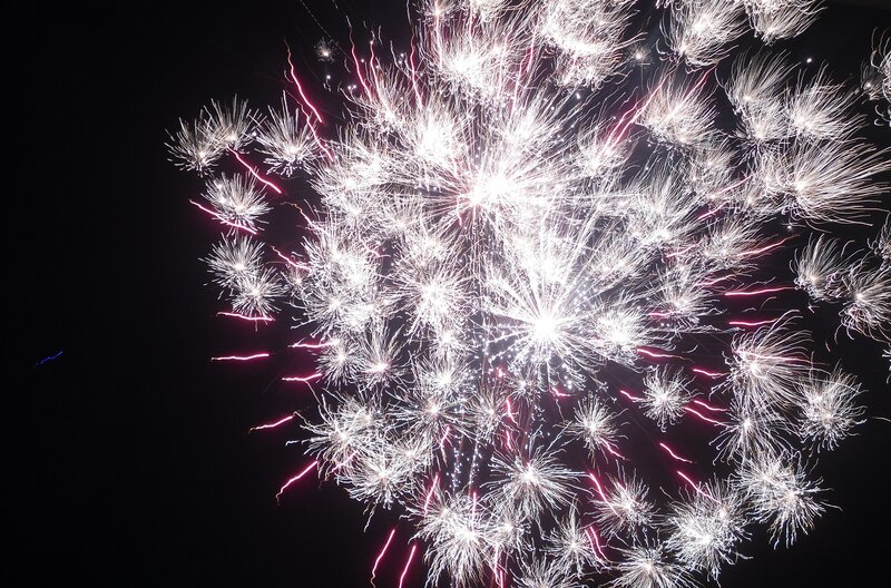 Fireworks Display in Night Sky — White