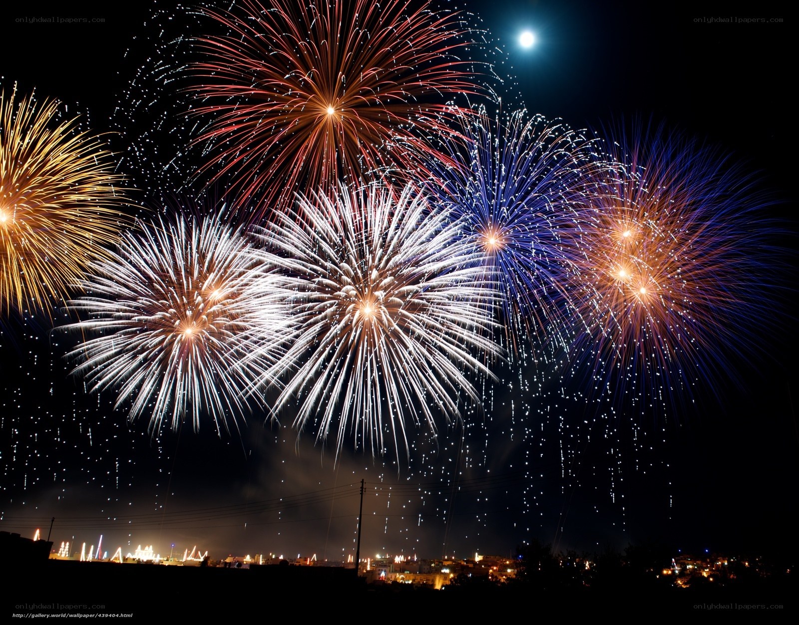 Fireworks display over city