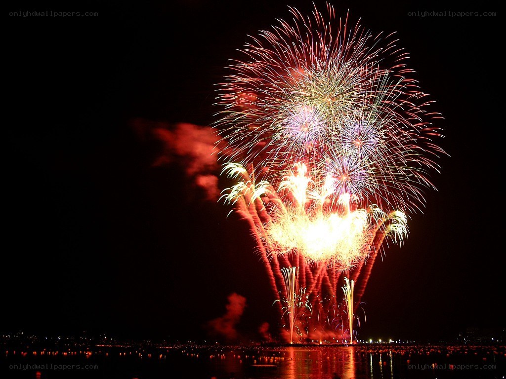 Fireworks display over water