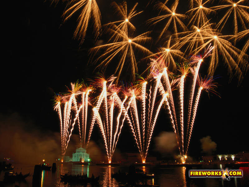 Fireworks Display over Water — Black