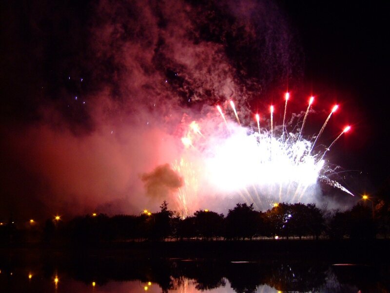 Fireworks display over water