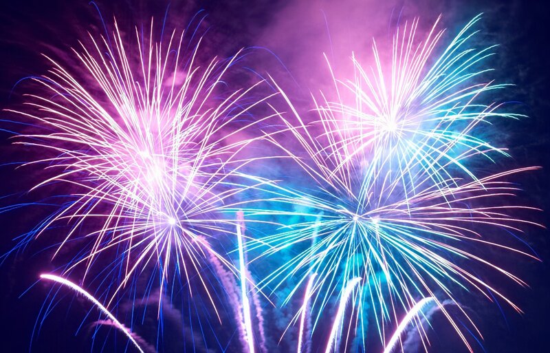 Fireworks Display — Purple, Festive, Night