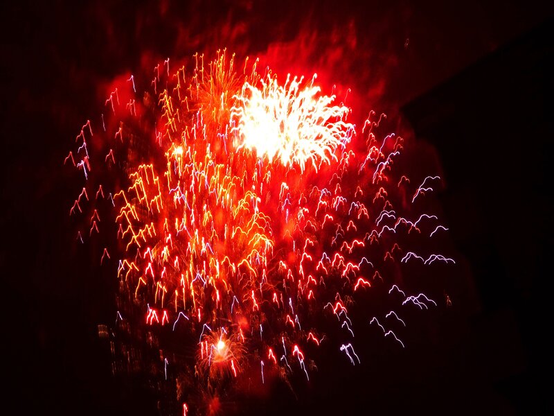 Fireworks Display — Red, Dramatic, Night, Photograph, Night Sky, Explosion, White