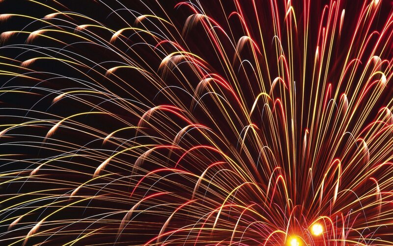 Fireworks Display — Red, Dramatic, Night, Photograph, Night Sky, Light Trails