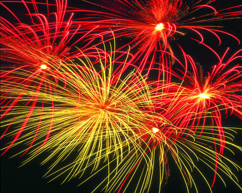 Fireworks Display — Red, Dramatic, Night, Photograph, Sky, Explosions