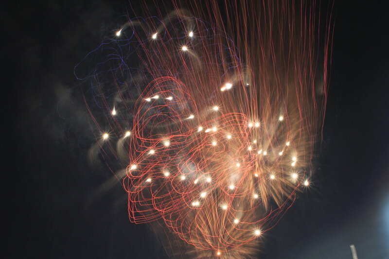 Fireworks Display — Red, Dramatic, Night, Photograph, Sky, Light Trails