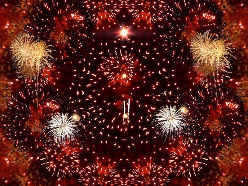 Fireworks Display — Red, Festive, Night, Photograph, Explosions