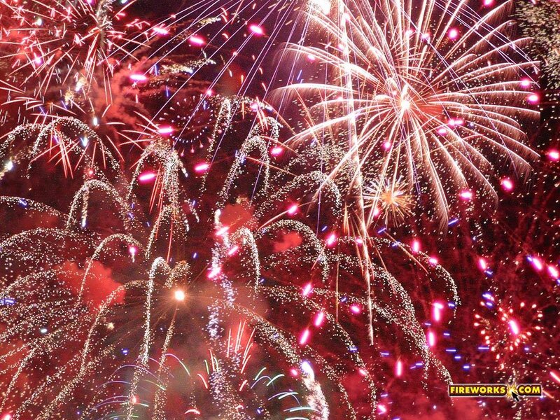 Fireworks Display — Red, Festive, Night, Photograph, Sky, Explosions, Light Trails