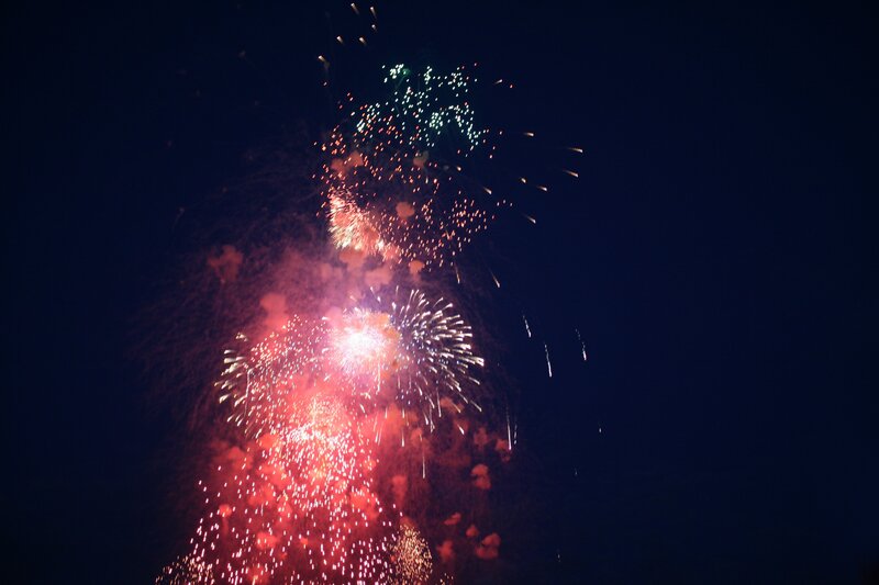Fireworks Display — Red, Festive, Night, Photograph, Sky, Explosions, Sparkles