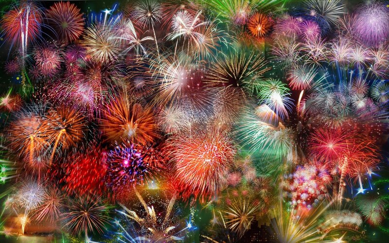Fireworks Display — Red, Festive, Night, Photograph, Sky