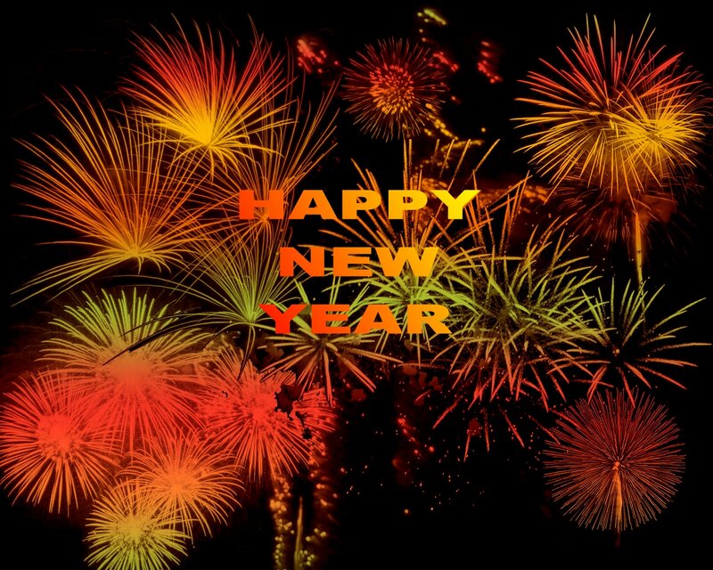 Fireworks Display — Red, Festive, Night, Photograph, Text