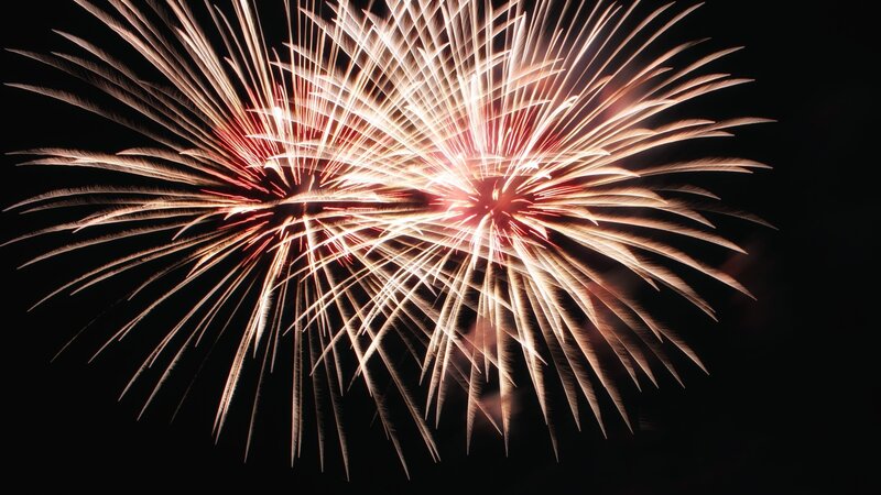 Fireworks Display — White, Dramatic, Night, Photograph, Night Sky, Explosion, Red