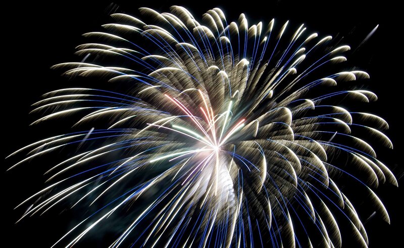 Fireworks Display — White, Dramatic, Night, Photograph, Night Sky