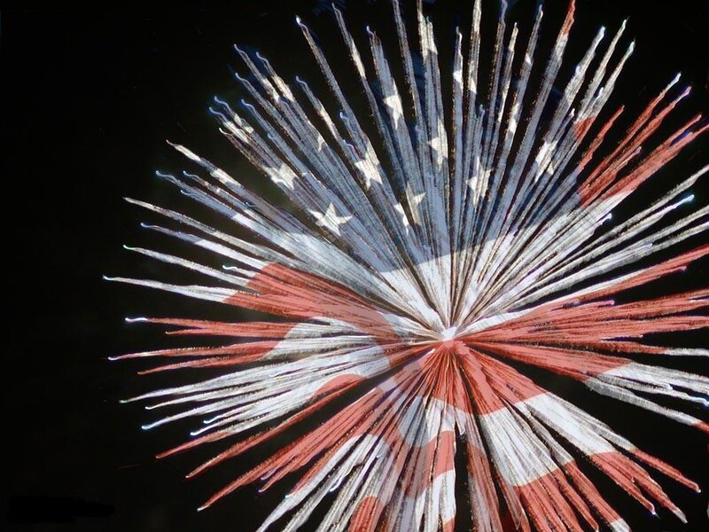 fireworks display with flag pattern