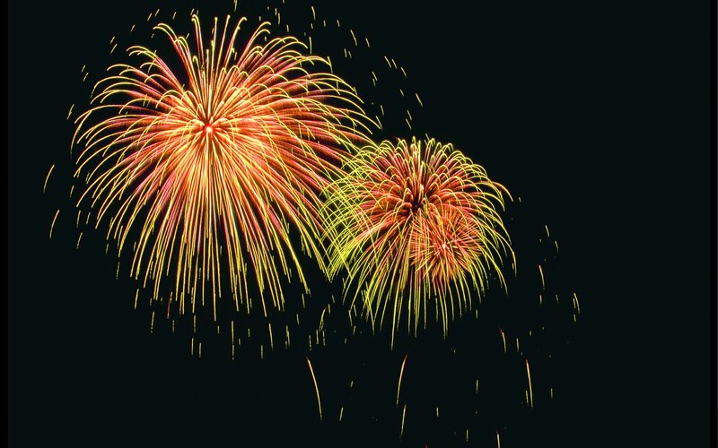 Fireworks Display — Yellow, Dramatic, Night, Photograph, Night Sky