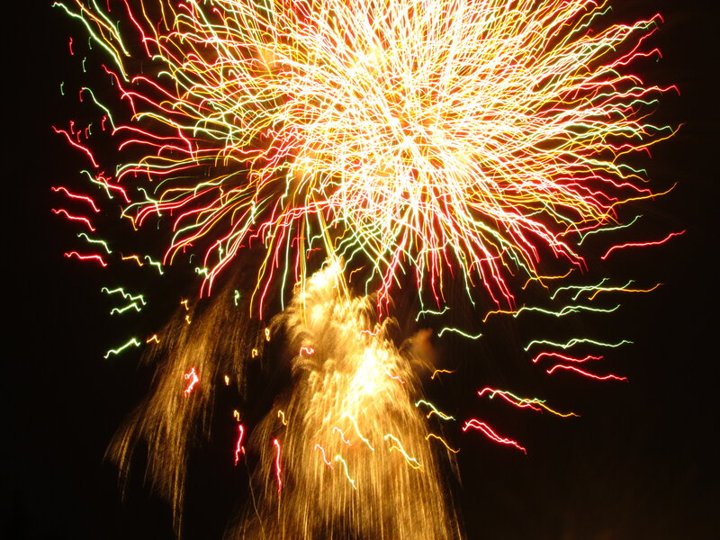 Fireworks Display — Yellow, Dramatic, Night, Photograph