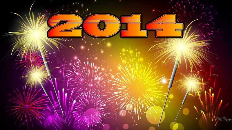 Fireworks Display — Yellow, Festive, Night, Digital Art
