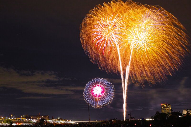 Fireworks Display — Yellow, Festive, Night, Photograph