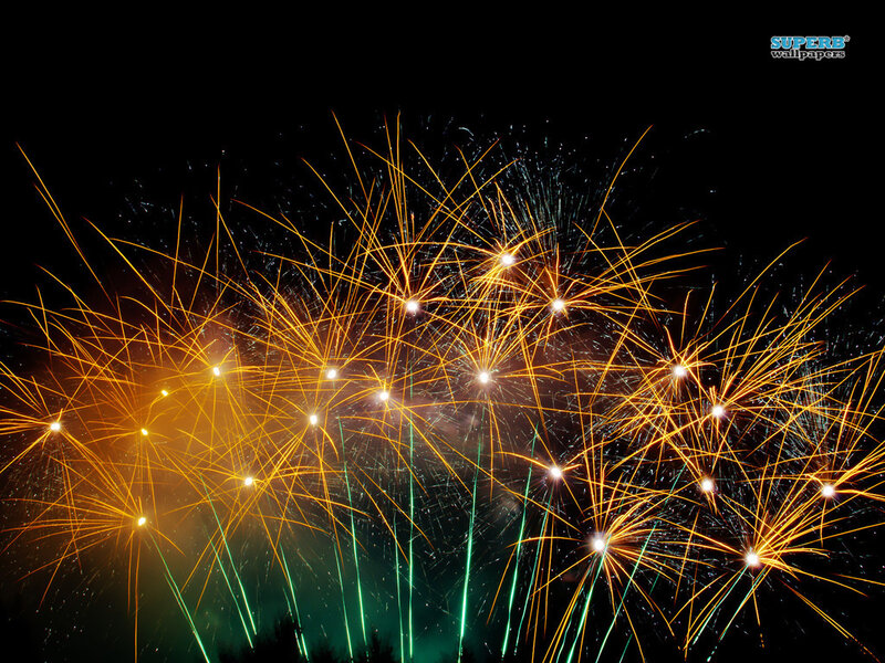 Fireworks Display — Yellow, Festive, Night