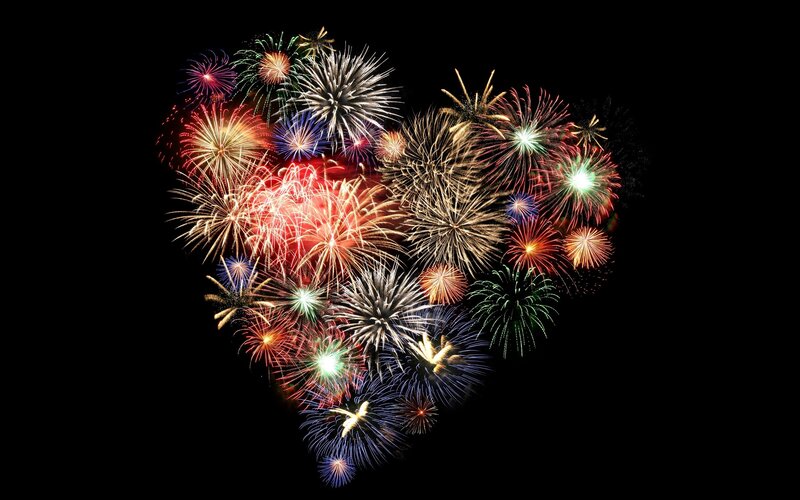 Fireworks in heart shape