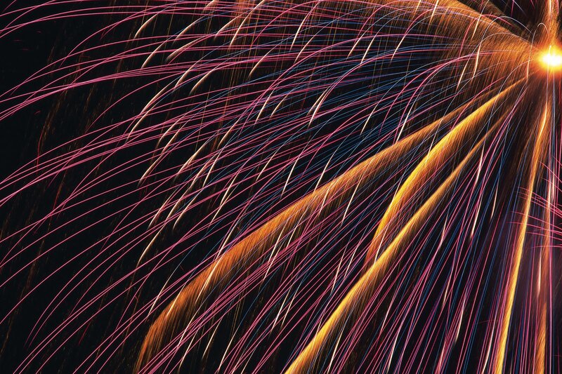 Fireworks in Night Sky — Black, Dynamic