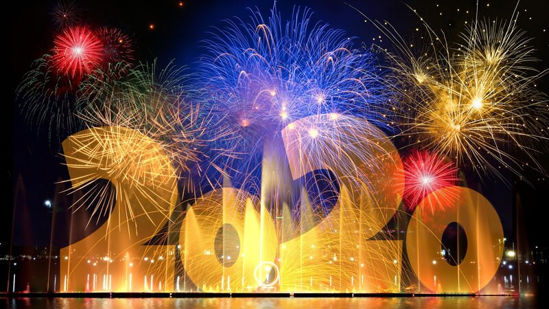 Fireworks over 2020 Sign