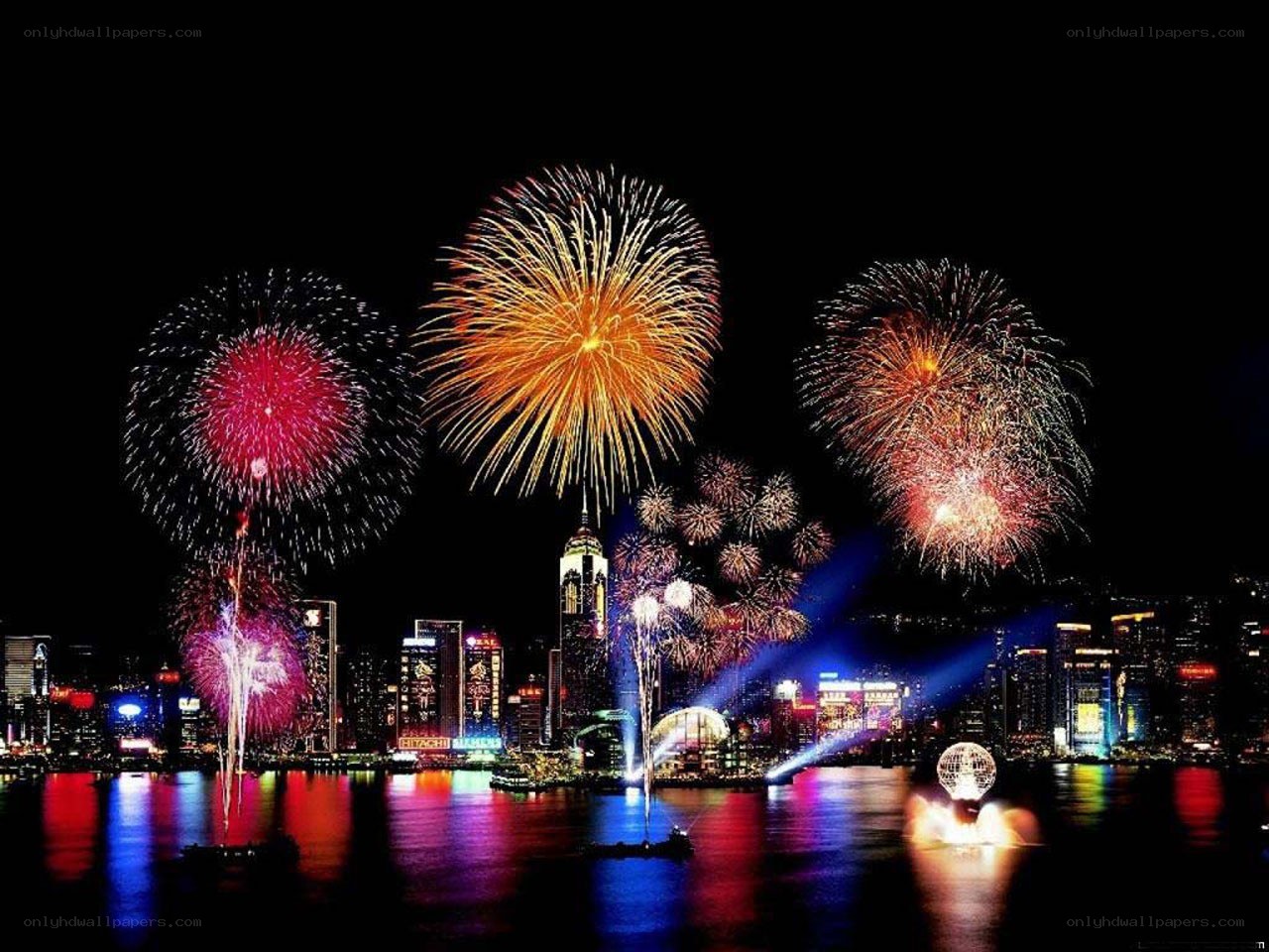 Fireworks over a city skyline