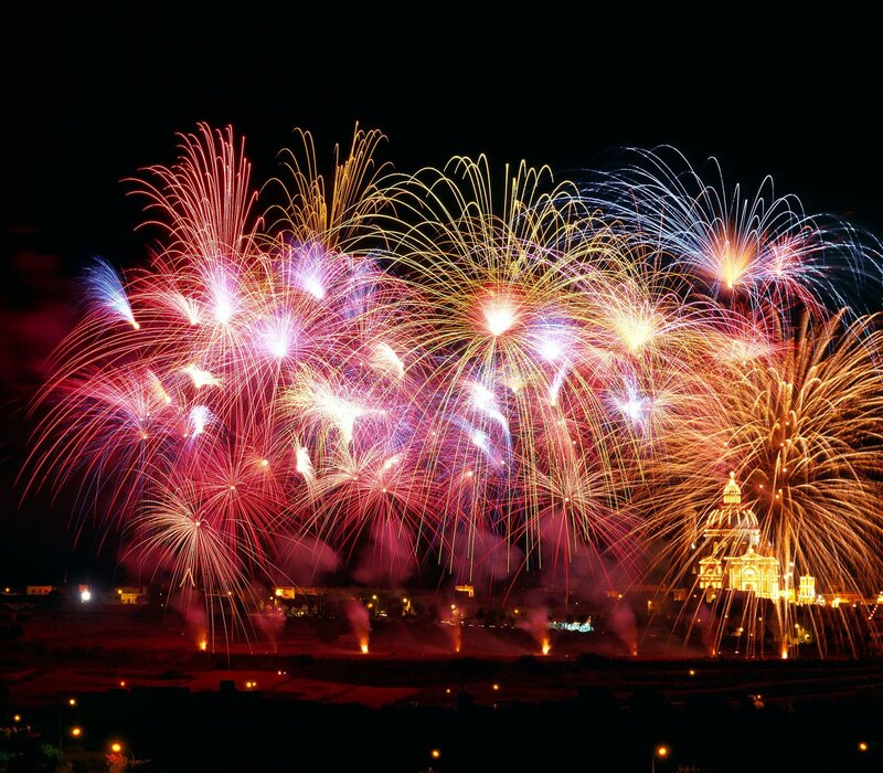Fireworks over a city