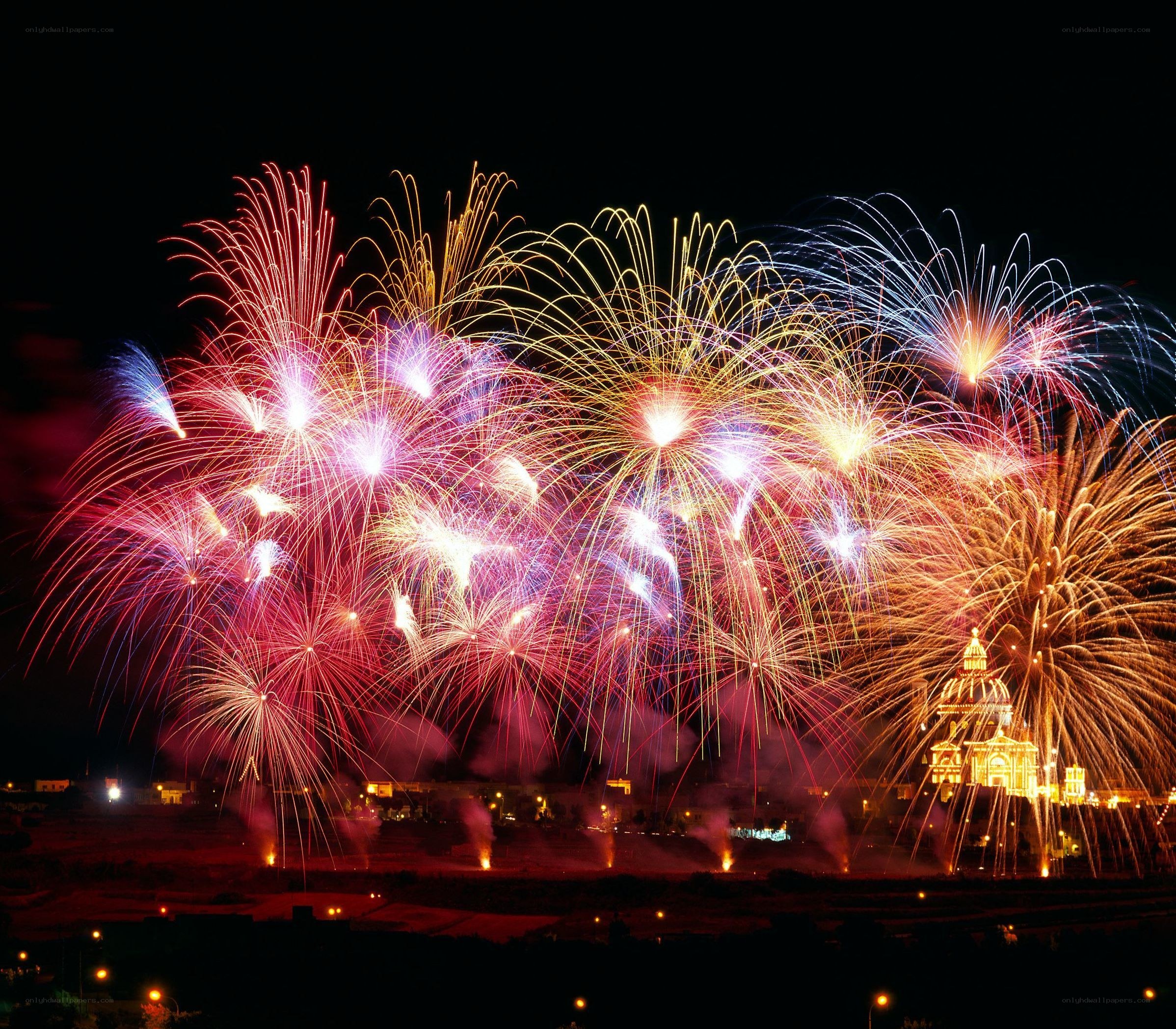 Fireworks over a city