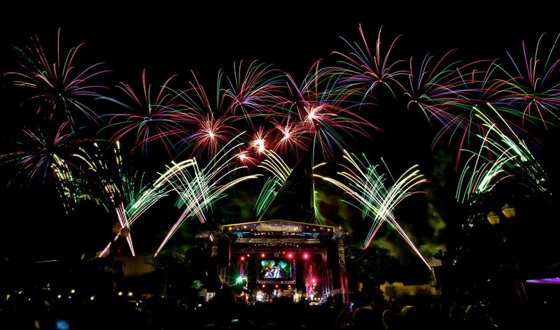 Fireworks over a concert stage