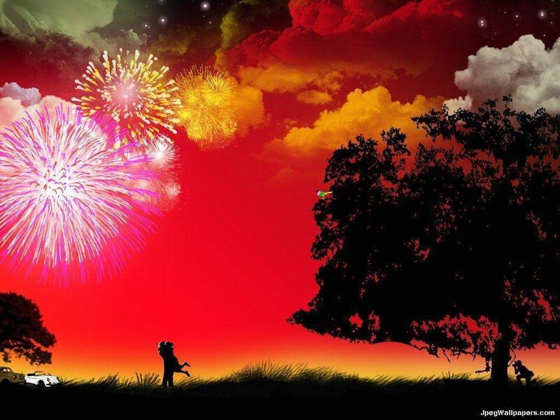 Fireworks over a couple