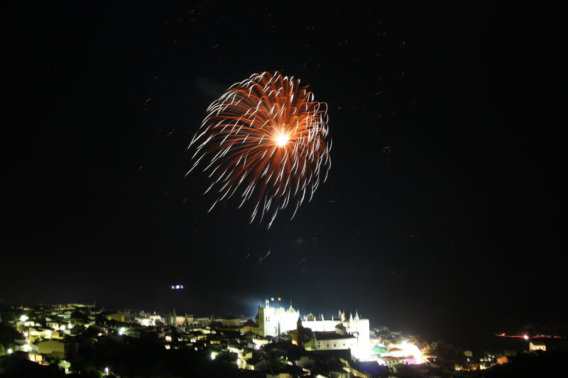 Fireworks over a historic city