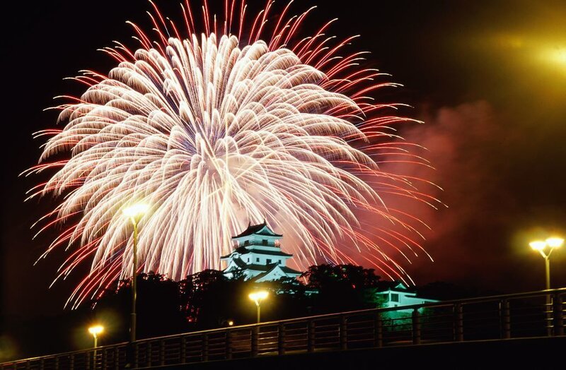 Fireworks over a Japanese castle