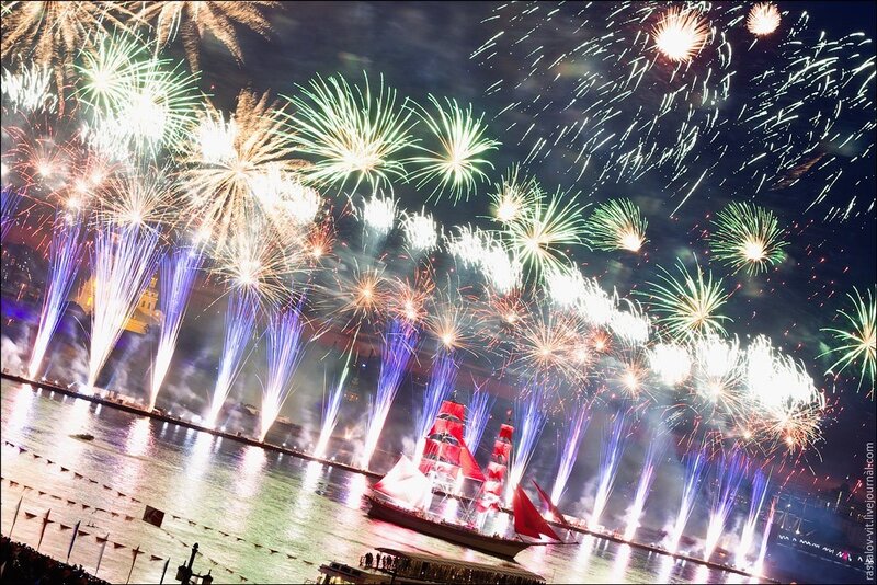 Fireworks over a ship