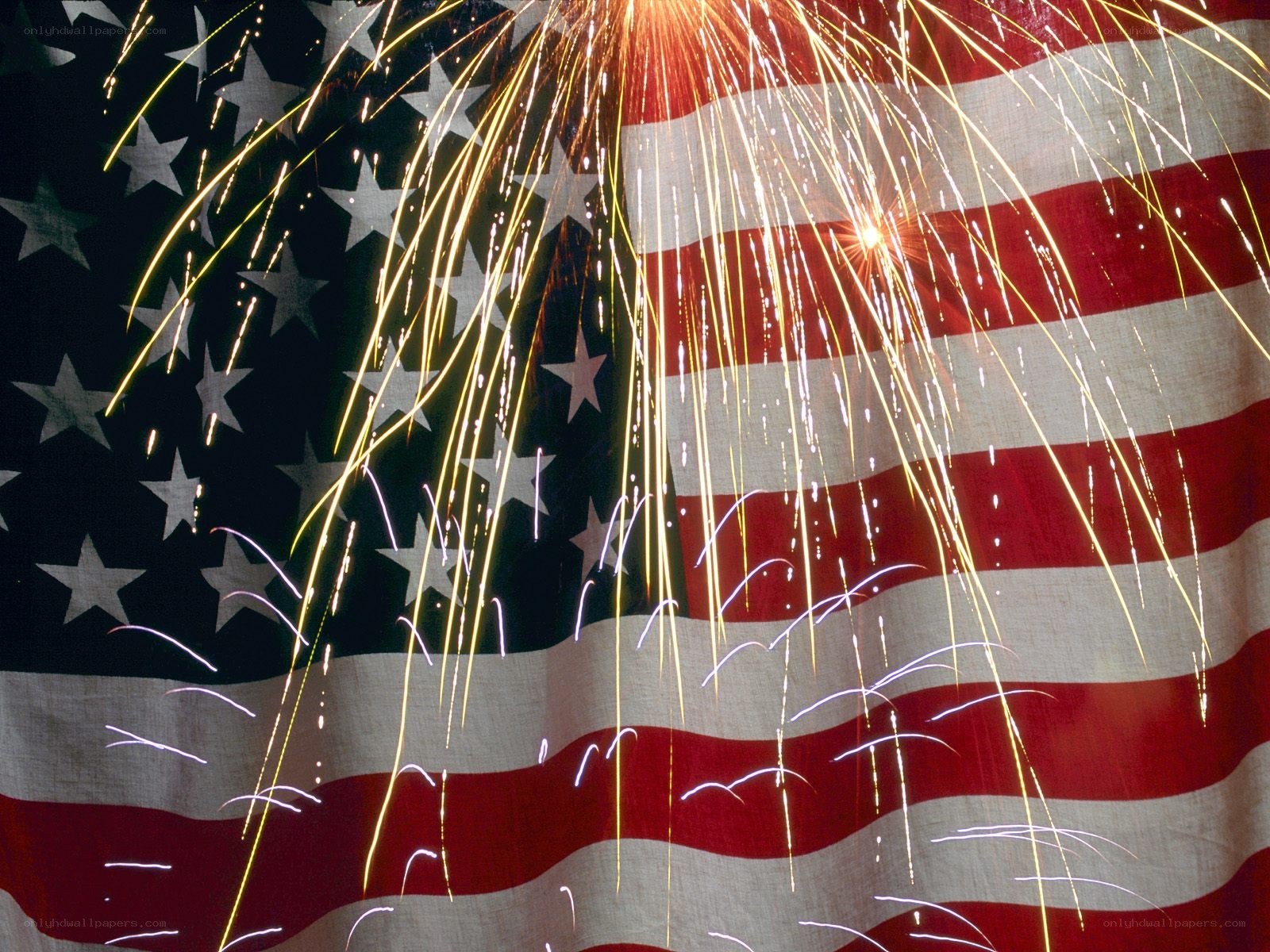 Fireworks over American flag