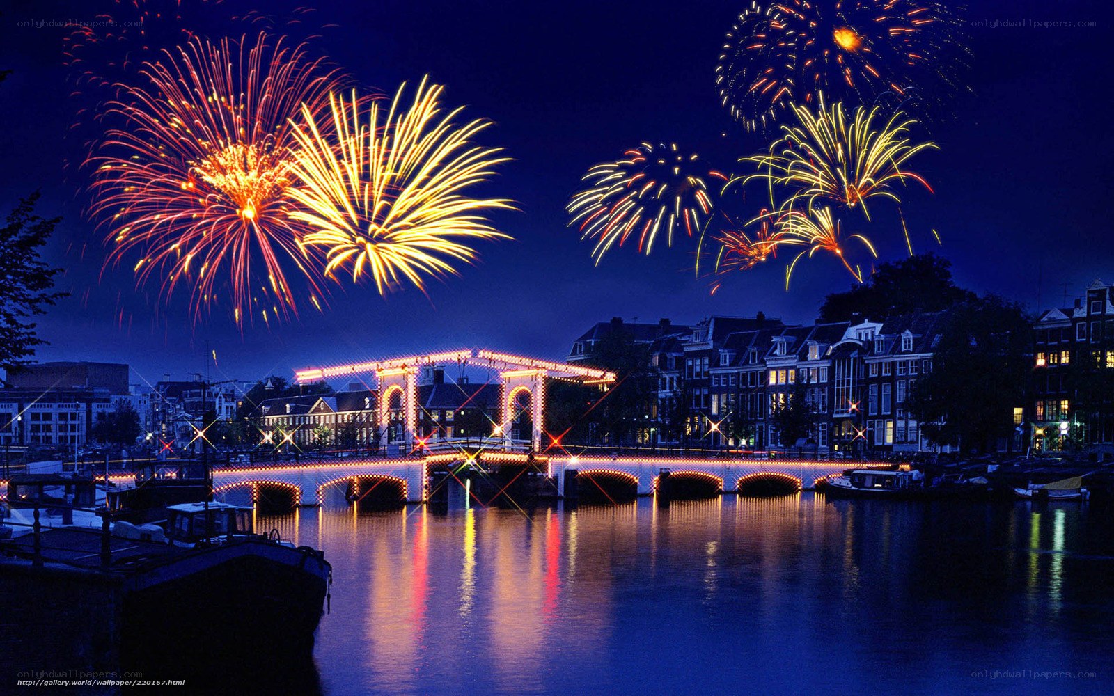 Fireworks over Amsterdam canal