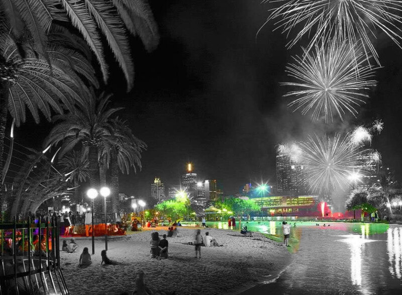 Fireworks over Beach — Black