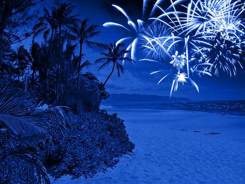 Fireworks over Beach — Blue