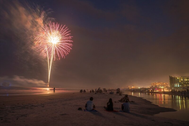 Fireworks over Beach — Dark Blue