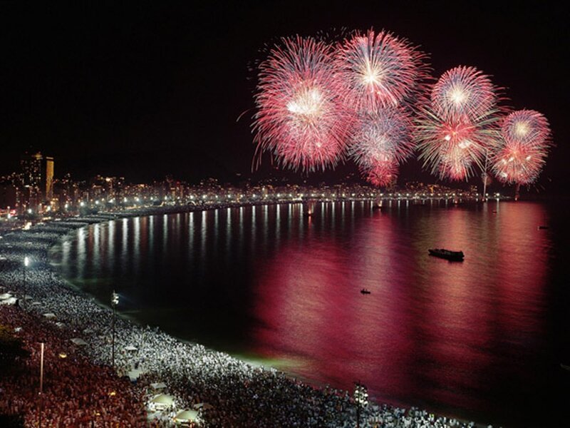 Fireworks over Beach — Red, Festive