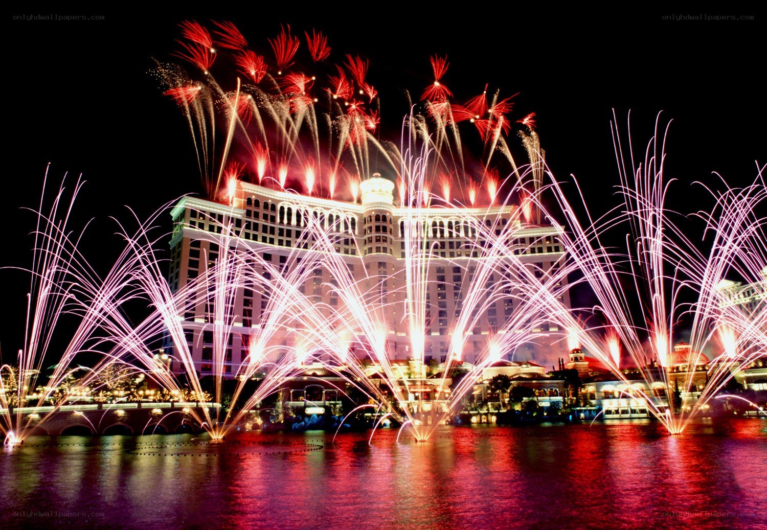 Fireworks over Bellagio Hotel