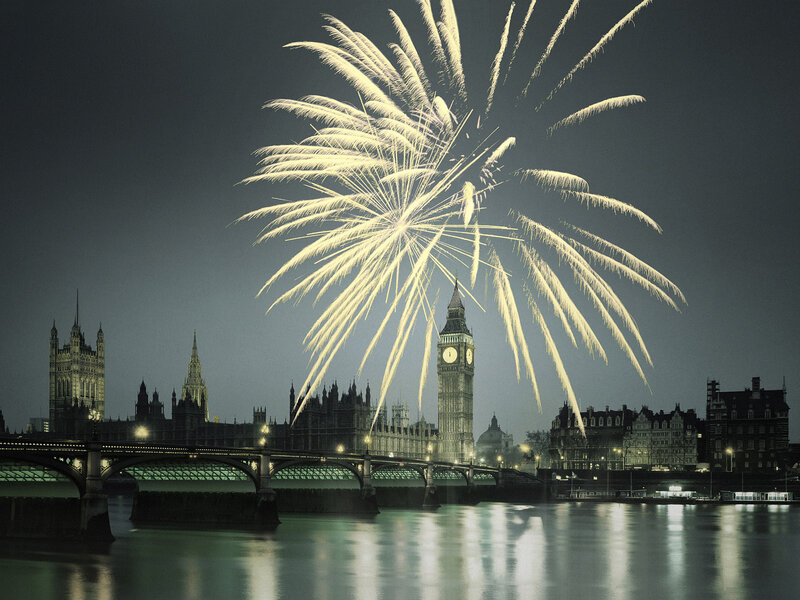 Fireworks over Big Ben — Gray