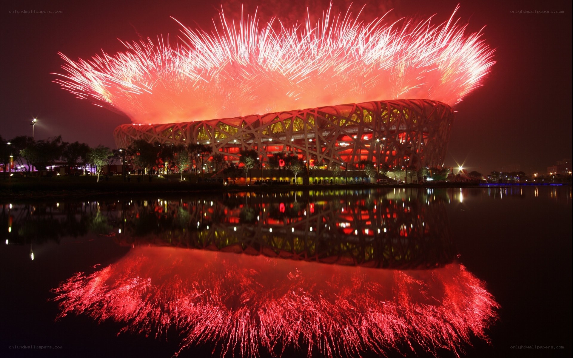 Fireworks over Bird's Nest Stadium