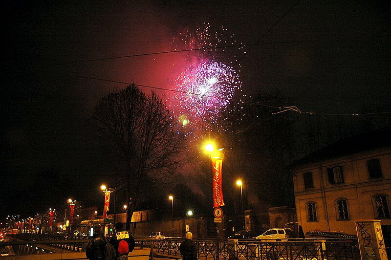 Fireworks over Bridge — Black, Festive, Night