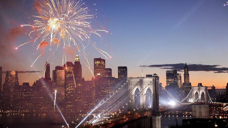 Fireworks over Bridge — Blue, Celebratory