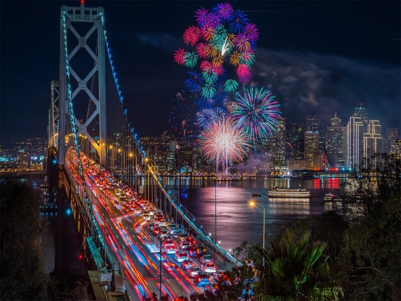 Fireworks over Bridge — Blue, Festive